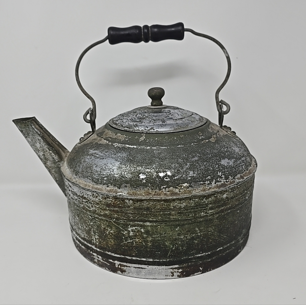 Vintage rustic revere teapot tea kettle wooden handle 1940's era primitive